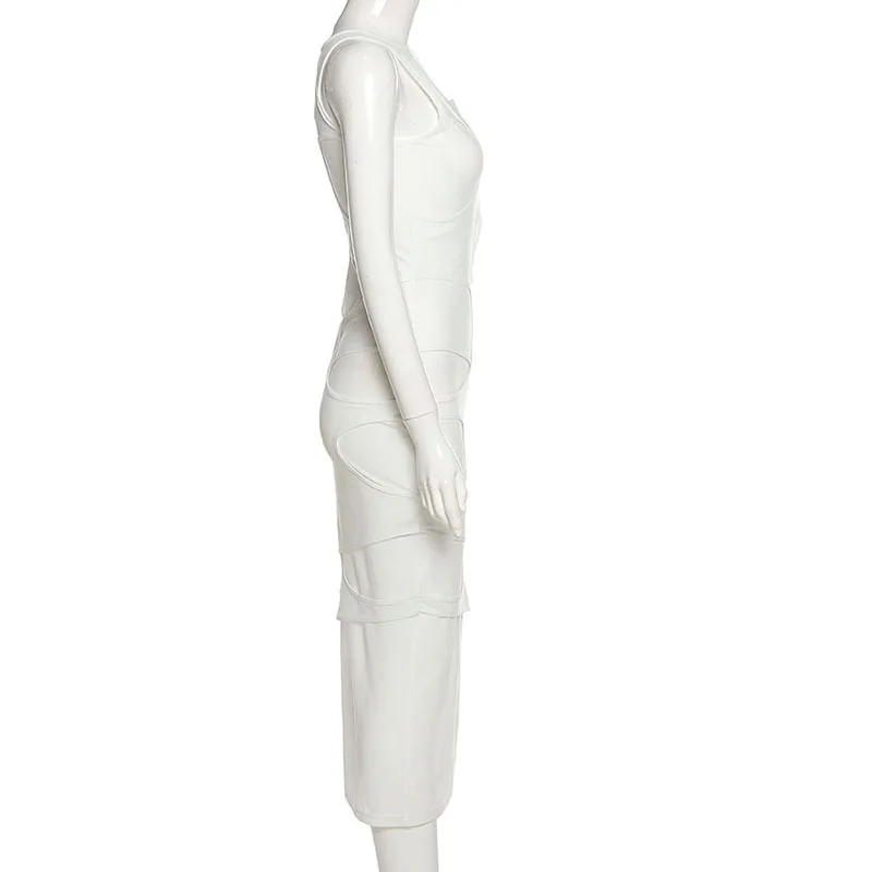 

Sexy Women Dress Hollow Out Long Dresses Solid Color Sleeveless Party Night Clubwear Dresses