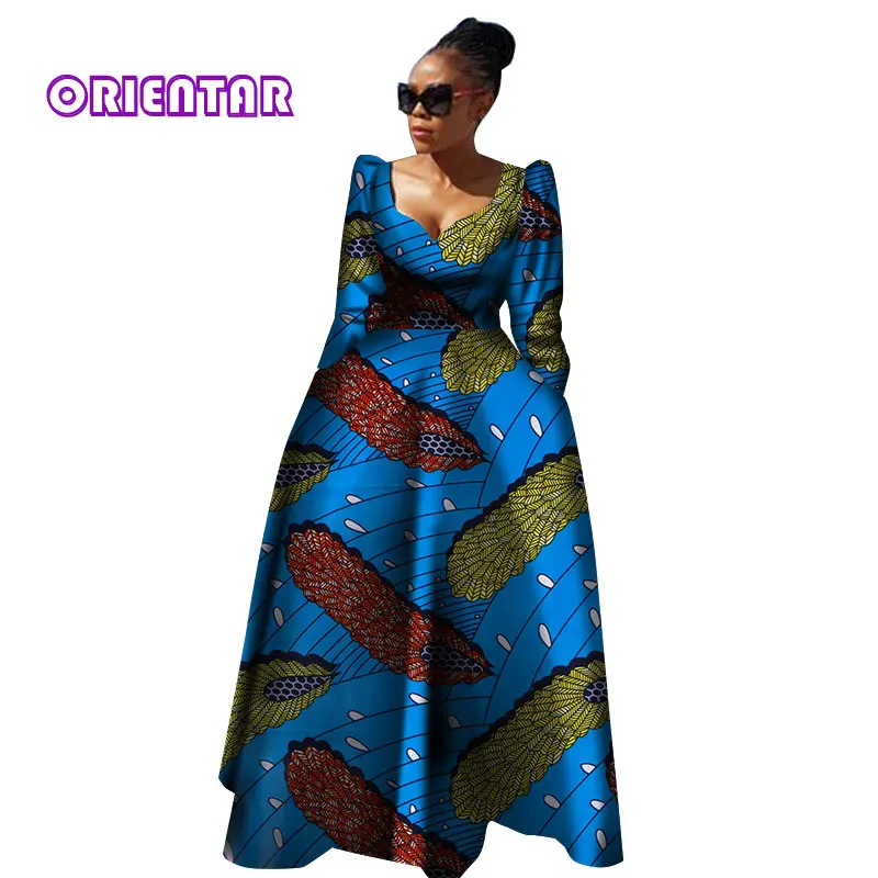 Женская африканская одежда Bazin Riche Robe Africaine, Африканское платье, Осеннее женское длинное платье больших размеров из чистого хлопка WY2849 - Цвет: 16
