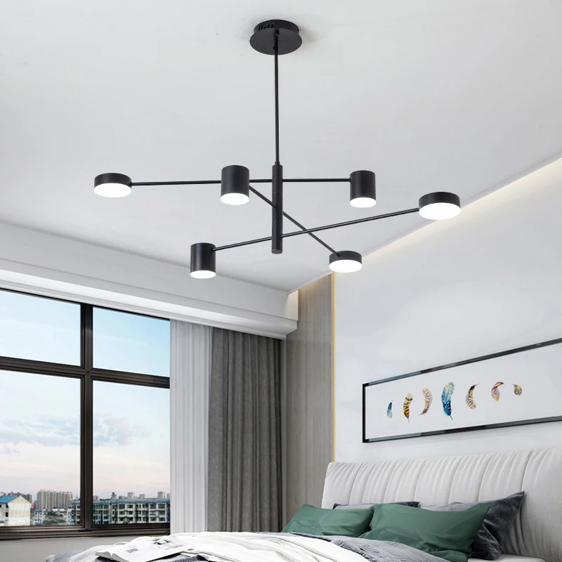 Nordic Led Потолочная люстра светильник с лампой черный круглый длинные для Гостиная