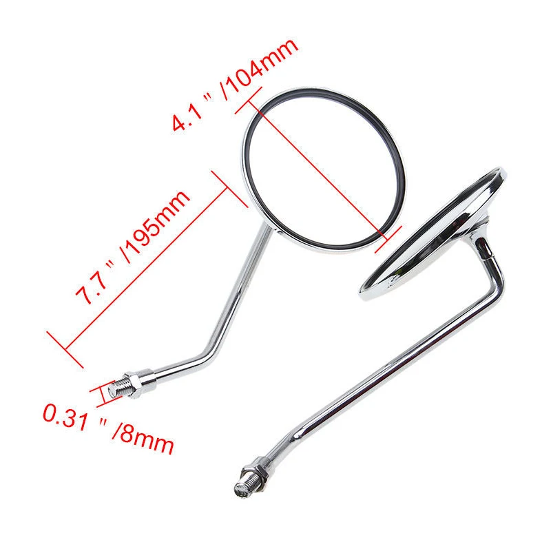 Мотоциклетные зеркала 2 шт. стильные круглые с длинным стержнем для мотоциклов