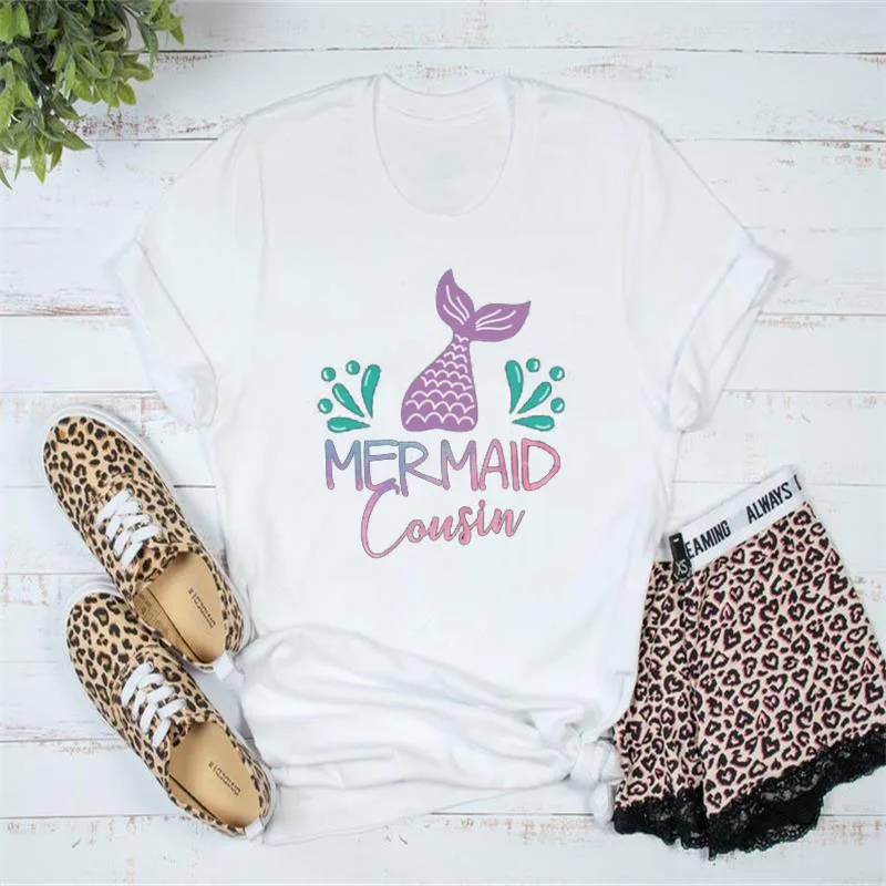 

harajuku Mermaid Cousin graphic Tees - Mermaid Party Shirt - buy yourself a, Birthday Party Gift.100% cotton women fashion tops