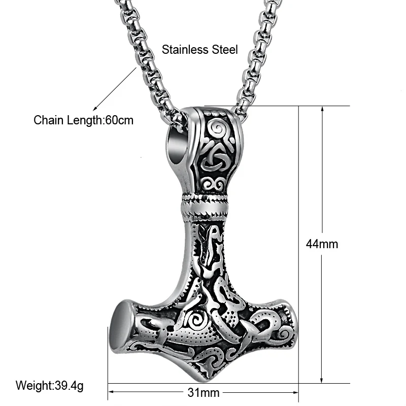 Valily Men's Thor's Hammer Mjolnir Necklace Multiple Stainless Steel Norse Amulet Pendant Slavic Talisman Jewelry | Украшения и