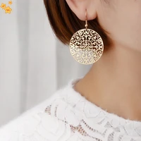 ethnic style shiny round traditional hollow pattern dangle earrings exaggerated flower earrings ear hooks women retro jewelry