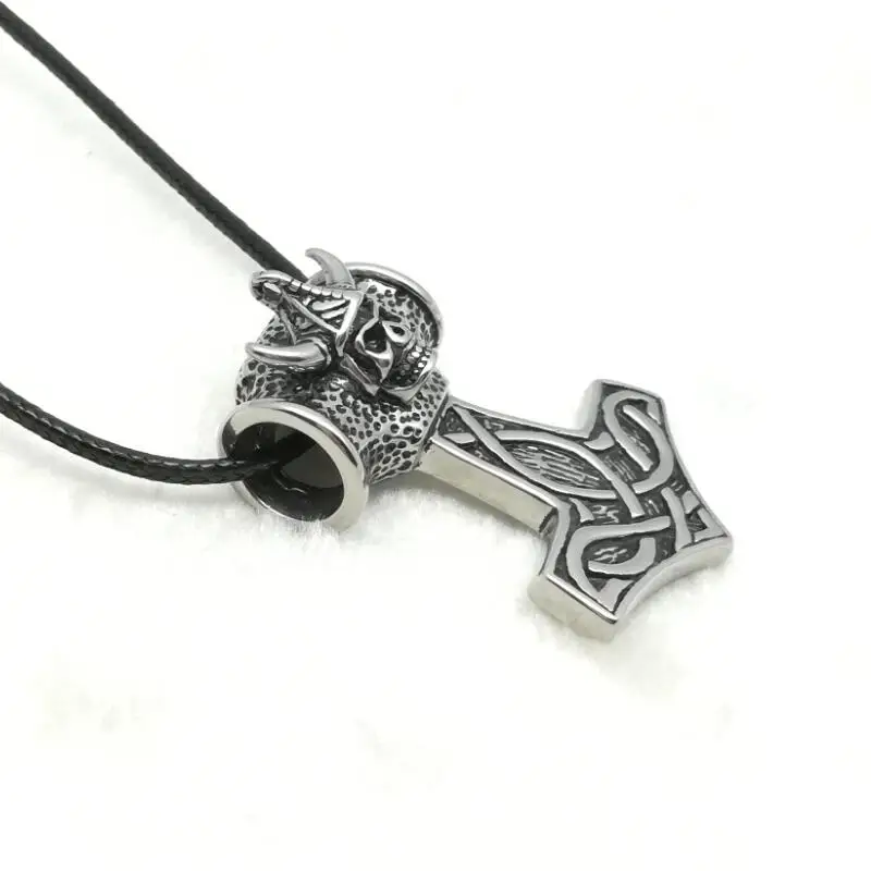 

Men's Steel Black Thor Hammer Necklace Stainless Steel Fashion Norse Mjolnir Pewter Skull Pendant Rope Necklace for Men