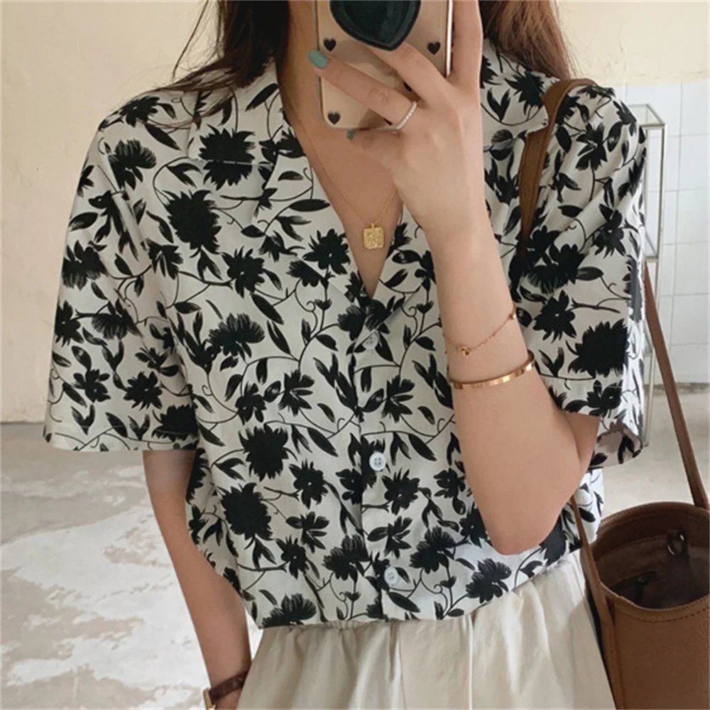 

Alien Kitty Elegance Sweet Gentle Summer Chic Office Lady Blouses Florals All Match Slim Vintage Printed Shirts Cardigans Tops