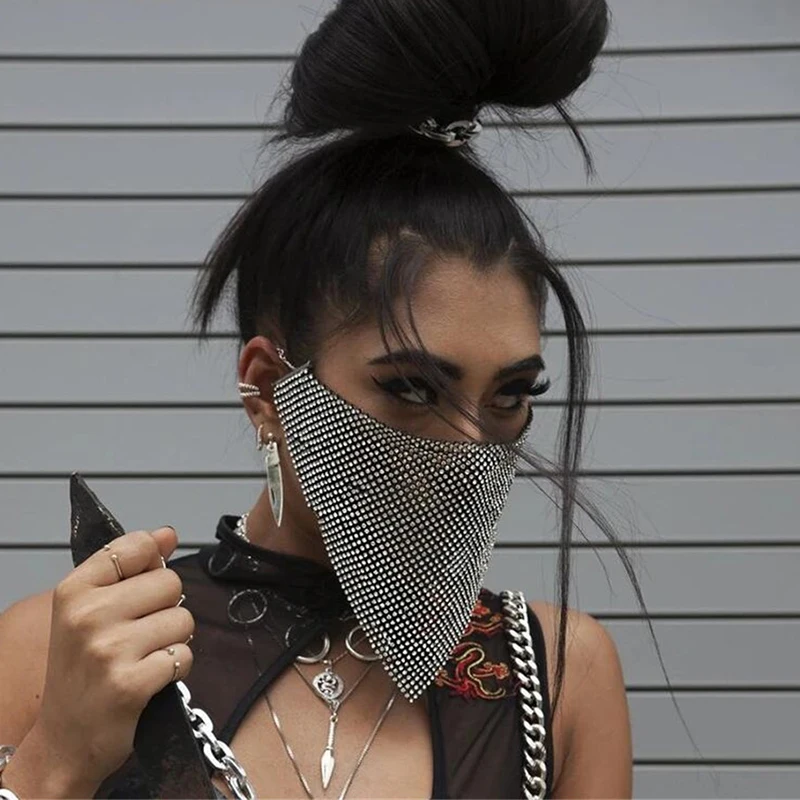 Блестки личности металла Блестящий Алмаз треугольник вуаль Женская мода стразы