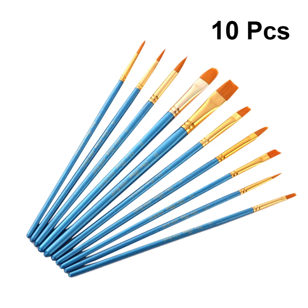 

1 Set of 10pcs Paint Brushes Blue Pearl Paint Brushes Wooden Nylon Hair Art Brush (Blue)
