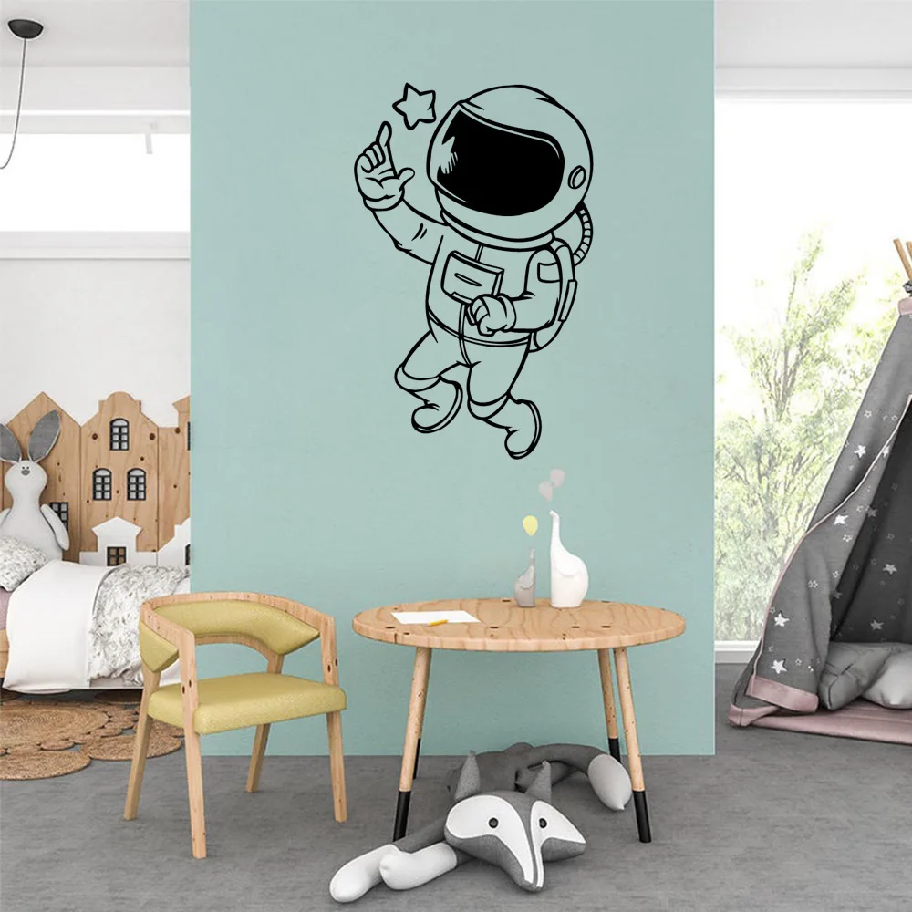 Мультяшные наклейки на стену для детской комнаты с астронавтом виниловые