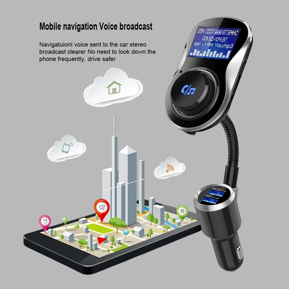 Bluetooth Handsfree Aux Car Kit FM Transmitter Wireless Radio Adapter with Dual USB Ports and 1.4 inch Display Screen | Электроника