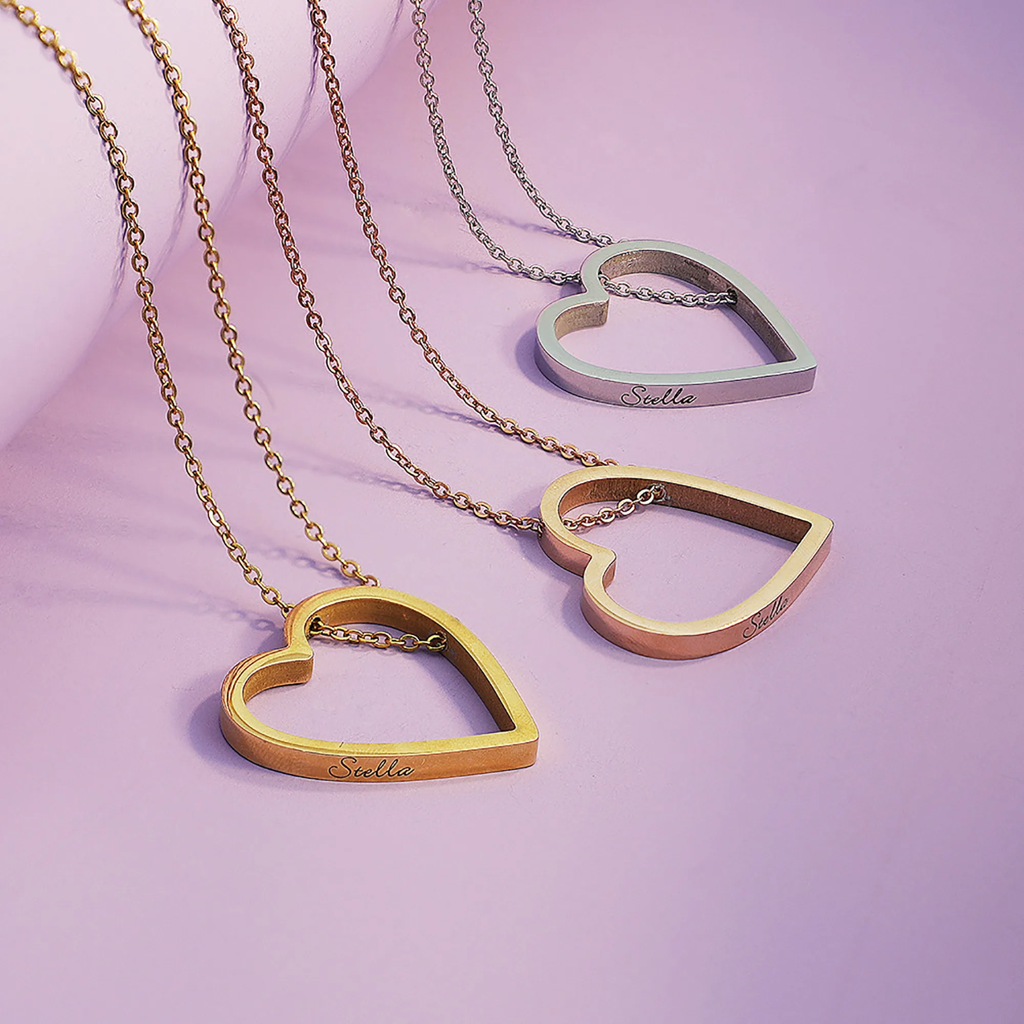 

Personalized Name Heart Pendant Necklace Trendy Customize Gold Color Stainless Steel O-Chain Necklace Women Fashion Jewelry Gift