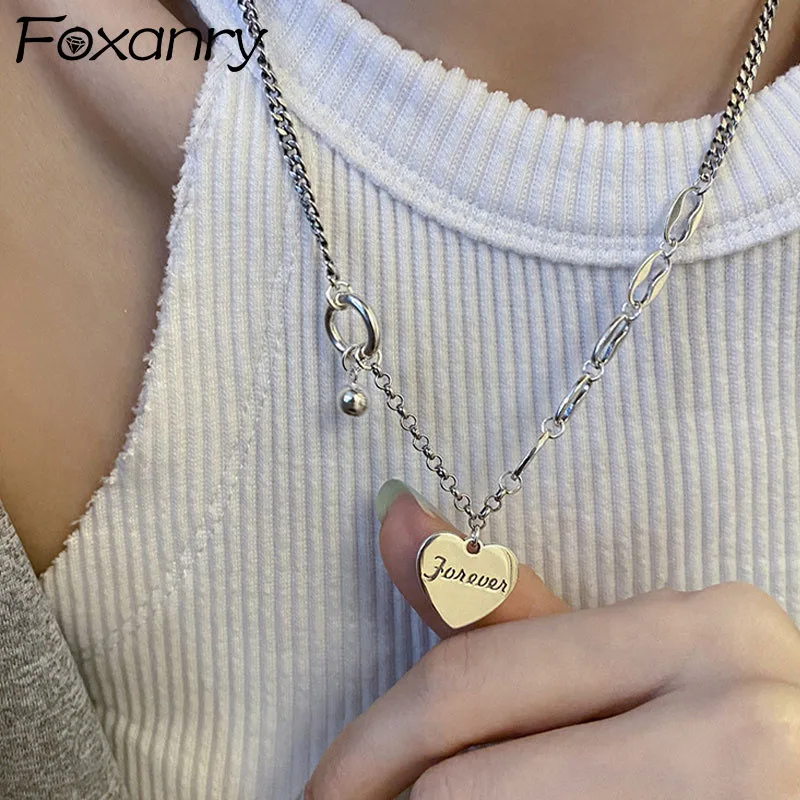 

Женское Ожерелье FOXANRY, уникальное колье из серебра 925 пробы в стиле хип-хоп, винтажное простое украшение для вечевечерние, подарки для любимы...