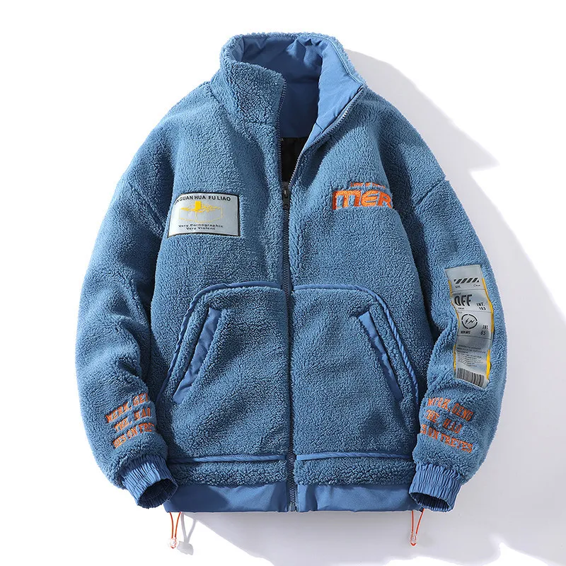 Couple Polar Fleece Ins Tide Brand Embroidered Cotton Jacket Autumn/Winter Warm Jacket Harajuku Coat Men Padded Jackets