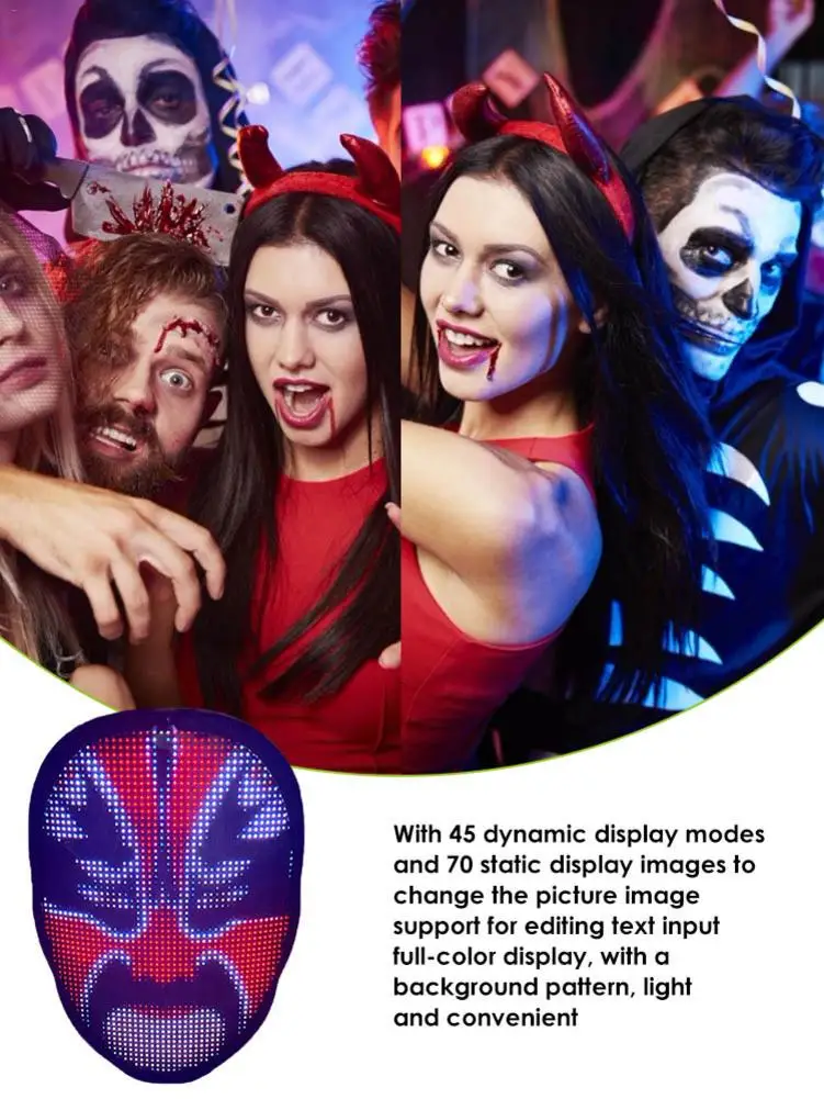 RGB Led Face Mask With Bluetooth App Luminous Shining Light Up For Costume Cosplay Halloween Christmas Party Masquerade | Дом и сад