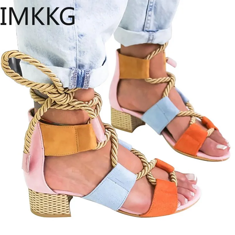 Летние женские босоножки Босоножки с открытым носком на каблуке Женская обувь из