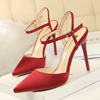 european and american style simple womens shoes stiletto satin shallow mouth pointy sexy nightclub slim sandals