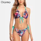 Комплект бикини Charmo женский с лямкой на шее, купальник с цветочным принтом, бандажный купальный костюм с боковыми завязками, пляжная одежда, пикантное бикини