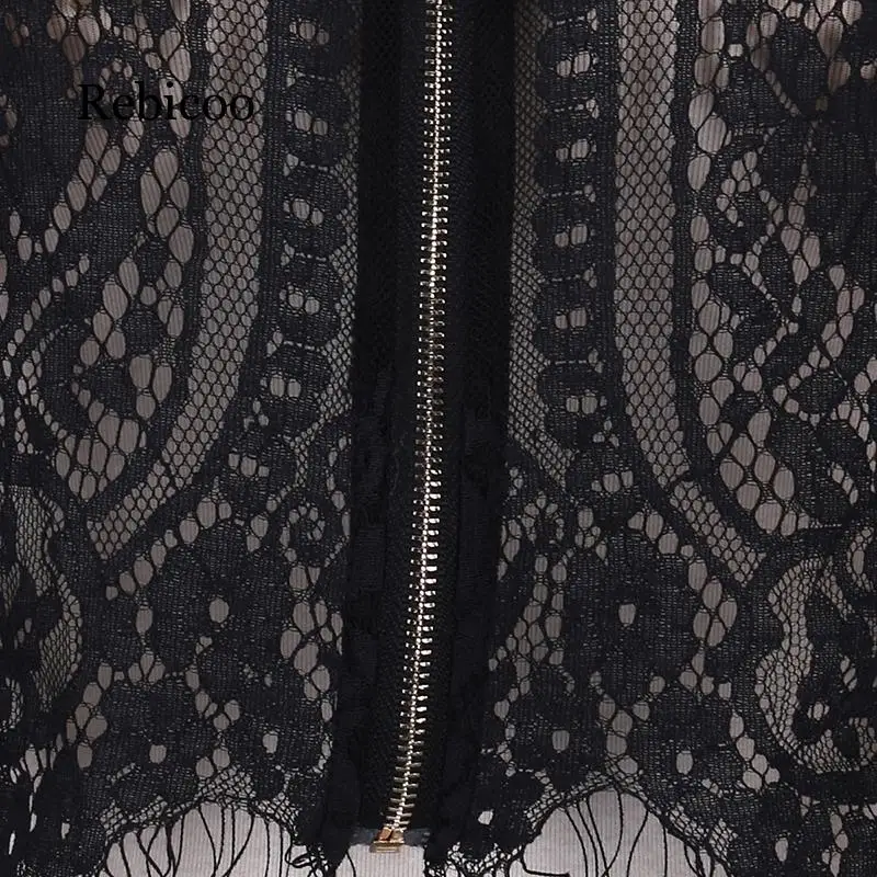 

Ladies Spring and Autumn Black Lace Long Sleeve Shirt Cropped Top Hollow Office 2019