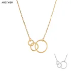 Ожерелье ANDYWEN из стерлингового серебра 925 пробы с подвеской из трех колец ожерелье в стиле панк Рок простое тонкое ювелирное изделие 2020 ювелирные изделия для женщин