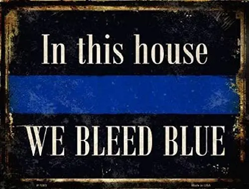 

In This House We Bleed Blue Retro Decorative Metal Tin Sign Home Living Room Living Room Decorative Metal Plate 8x12 Inches