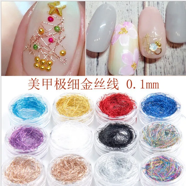 New style Japanese-style gold silver silk diy Alum root ornaments nail sticker paper line Wholesale 12-color set | Красота и здоровье