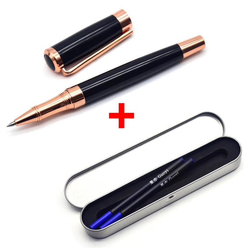 Pen box-Blue ink Guoyi B103, розовое золото, двухцветная металлическая гелевая ручка, 0,5 мм, роскошные подарочные ручки, бизнес-конференции, офиса, студенческие школьные принадлежности - Цвет: Pen box-Blue ink