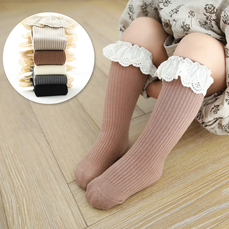 

Baby Knee High Socks for Kids Girls Cotton Lace Toddler children socks White Pink Princess Children Long Sock SK161