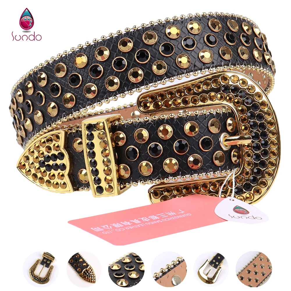 

Golden Rhinestone Belts For Women 2021 Luxury Strap Belt Studded Vintage Genuine Leather Men Belt Buckle Ceinture Femme Luxe
