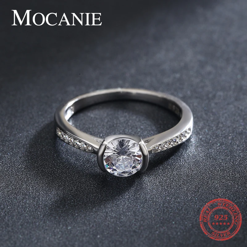 

Mocanie Genuine 925 Sterling Silver Sparkling Solid Zirconia Claw Round Rings for Women Wedding Engagement Statement Jewelry