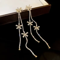 origin summer hyperbole bling cz rhinestone flower long tassel dangle earrings for women fairy accessories birthday gifts