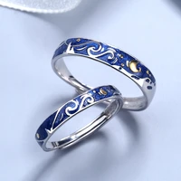 s925 sterling silver moon star starry night van gogh adjustable open rings for women men couple lovers jewelry drop shipping