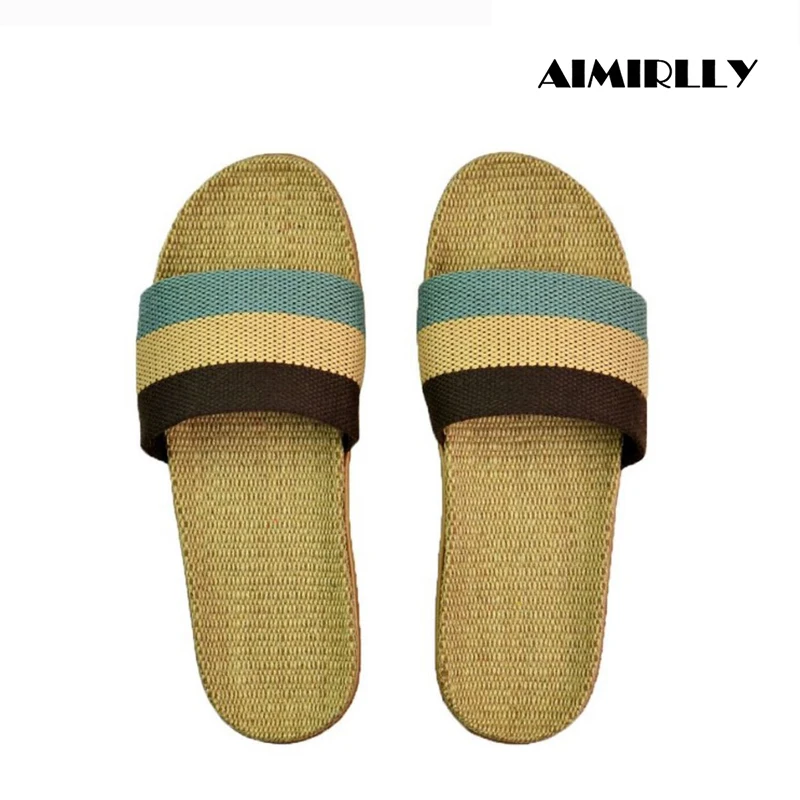 

Adults Women Men Indoor House Shoe Slippers Flax Insoles Home Flats Shoes Bedroom Sandals Cool Summer Wear Casual Not-slip