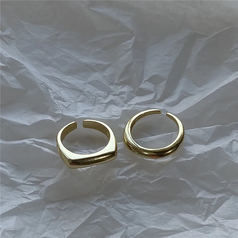

RUIYI Full 925 Sterling Silver European American Smooth Surface Simple Rings Women Geometric Simplicity Design Irregular Rings