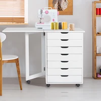 Foldable PVC Wooden File Cabinet 106x34x76CM 7-Drawers MDF White [US-Stock]