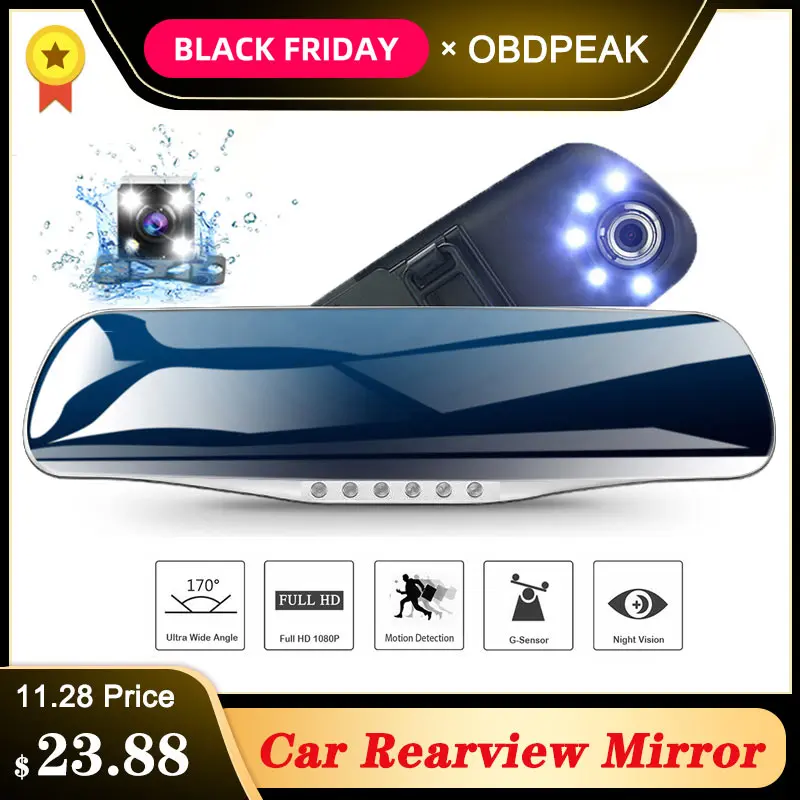 E-ACE Видеорегистраторы для автомобилей регистраторы для Full HD 1080 P 5 дюймов IPS зеркало заднего вида видеокамер авто видео регистратор Двойной объектив Камера DVR Регистраторы