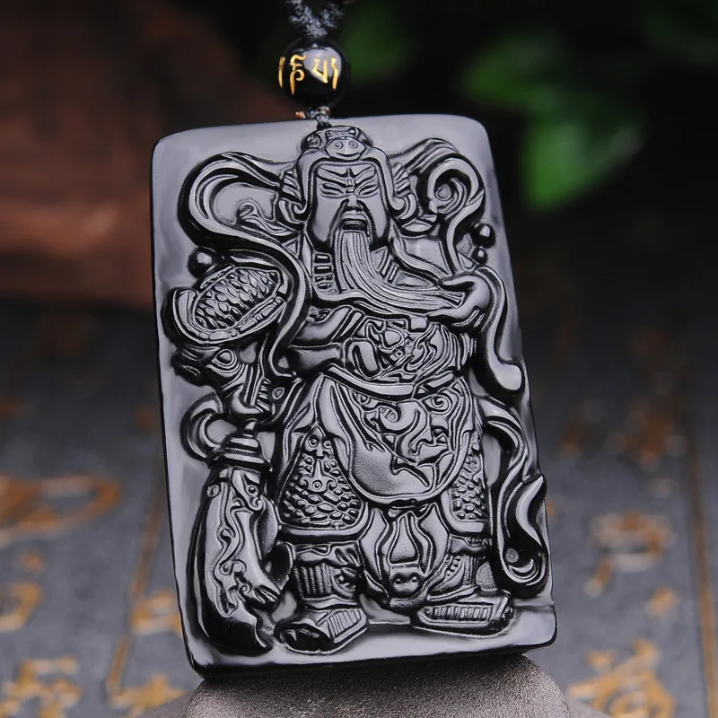 Natural Obsidian Hand Carved Guan Gong Jade Pendant Fashion Boutique Jewelry Men and Women Guan Yu Necklace Gift Accessories china post stamp collect sheet 2011 23 guan gong