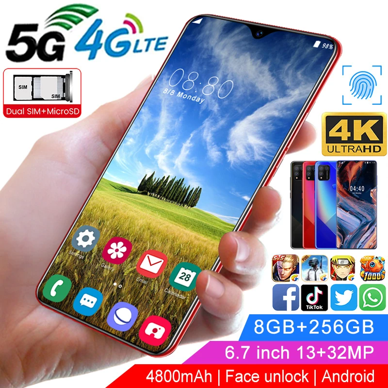 

New S30 6.7 Inch 8+256GB Fingerprint ID Andriod Phone Face Unlock Dual SIM 13+32MP Smartphones 5G Network 4800mAh Mobile Phone