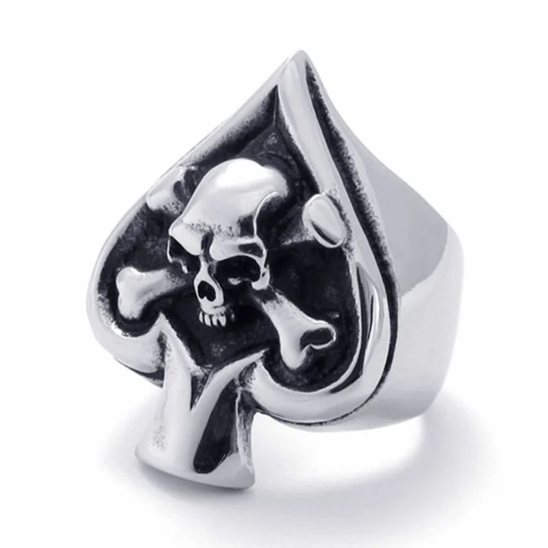 

New Retro Spades Heart-Shaped Skull Pattern Ring Men's Ring Fashion Metal Ring Skull Ring Accessories Party Jewelry Size 8 ~ 13