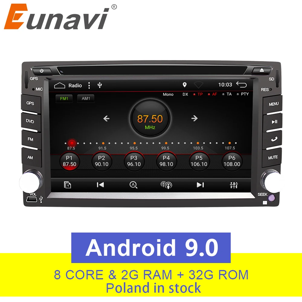 Eunavi Восьмиядерный T8 android 9 0 Автомобильный dvd Радио магнитофон аудио стерео для