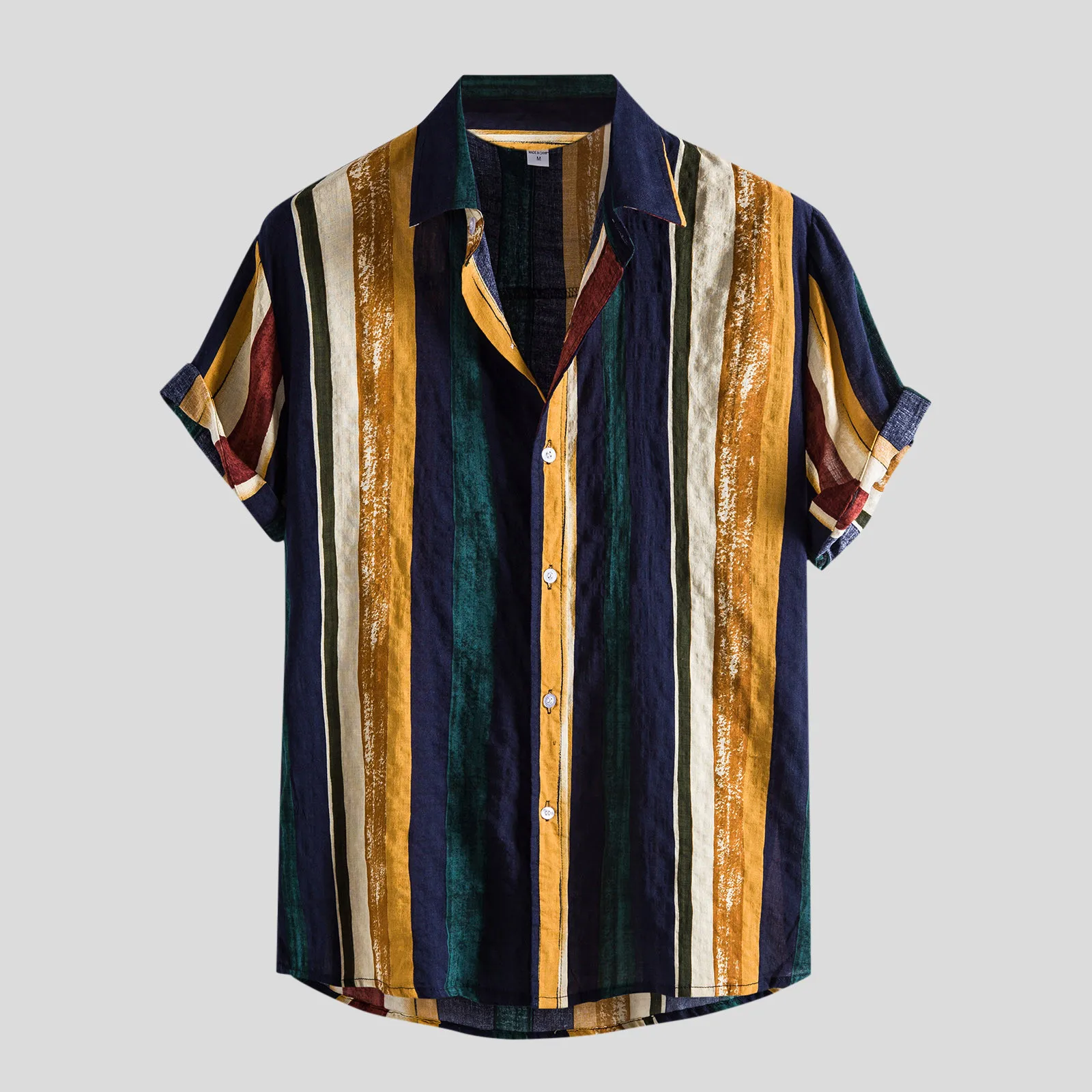 

M-3XL Men's Shirts Casual Hawaiian Stripe Print Beach Shirt Summer Short Sleeve Button Turn-Down Collar Shirt Camisas De Hombre