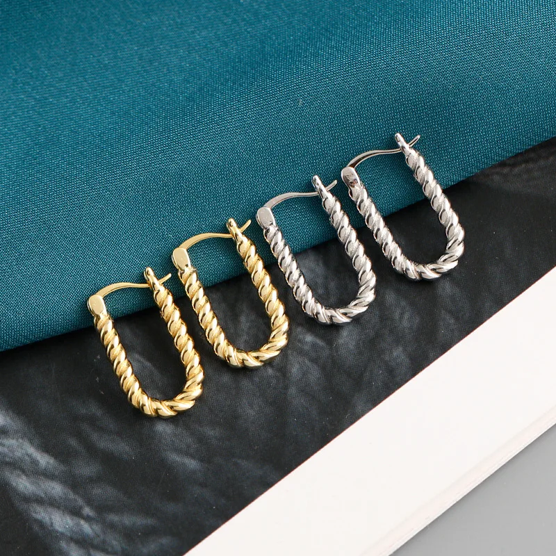 

Minimalist 925 Sterling Silver U-hsaped Geometric Twisted Earrings for Women Gold&Silver Tiny Hoop Earrings Huggie Jewelry