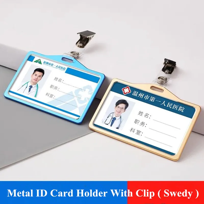 

Metal ID Card Name Badge Holder With Metal Clip Name ID Card Holder Name Tag Work Office ID Case With Lanyard