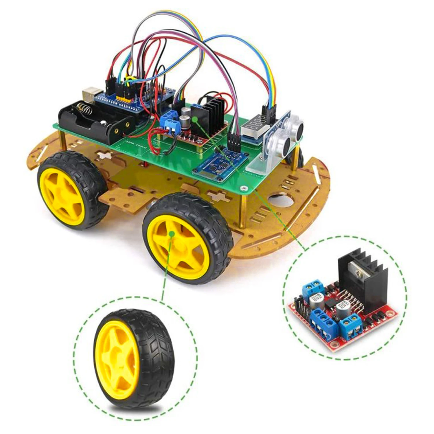 

4PCS DC Motor + Plastic Pattern Tire Wheel Dual Shaft Gear Motor TT, Used For DIY Robot Smart Car Model Electronic Products DIY