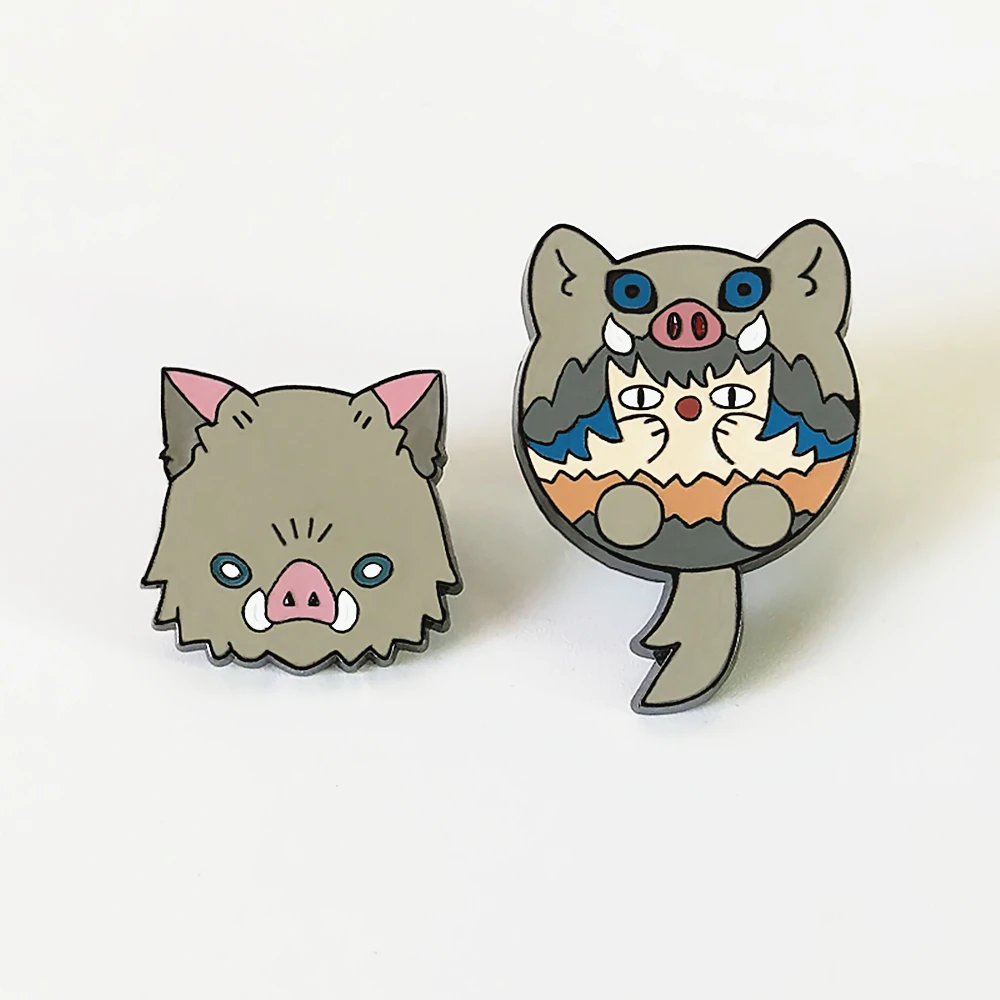 

Demon Slayers Hashibira Inosukes Wild Boar Head Pastel Hard Enamel Pin Cute Animals Pig Brooch Cartoons Anime Fan Gift