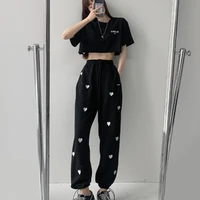 womens thin high waist elastic waist guards casual loose 2021 spring and autumn hot girls street style printed love sweatpants
