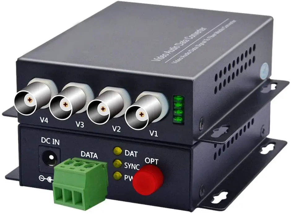 4 Ch Digital Video Fiber Optical Media Converters Extender with 485 Data Single Mode FC Fiber Optic Upto 20Km for CCTV Security