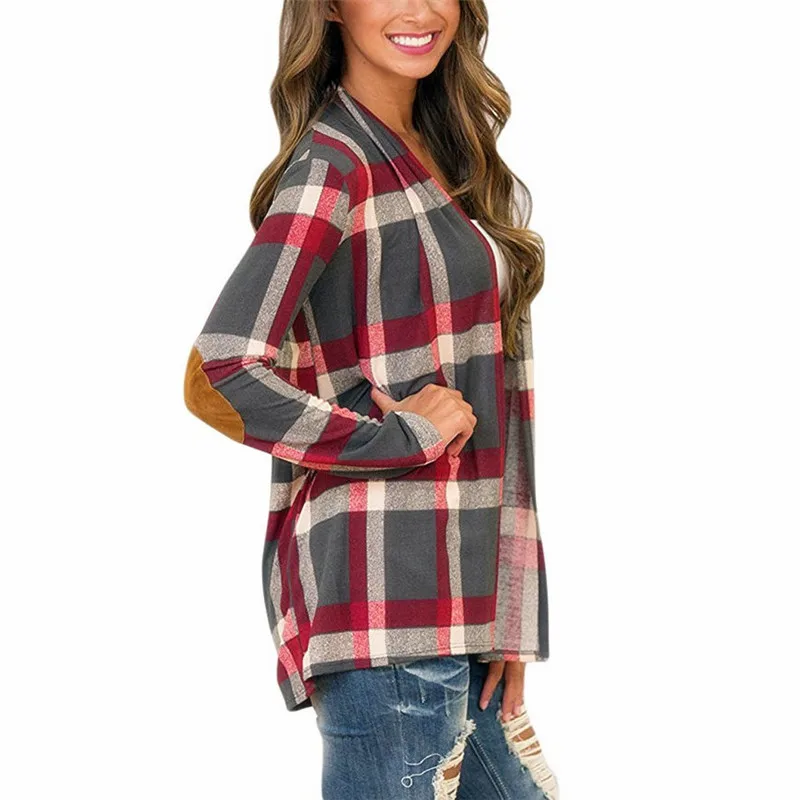 Women Spring Autumn Cardigans 2019 Casual Plus Size Knitted Sweater Female Tops Ladies XXL Long Sleeve Plaid Shirt Coat Blue Top |