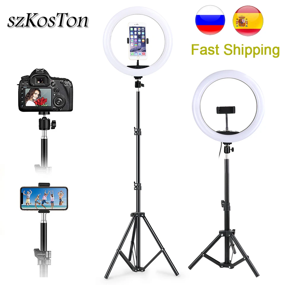 

10inch 13inch LED Selfie Ring Light Dimmable Photography RingLight Phone Stand Holder Tripod Photo Studio Fill Lamp For Youtube