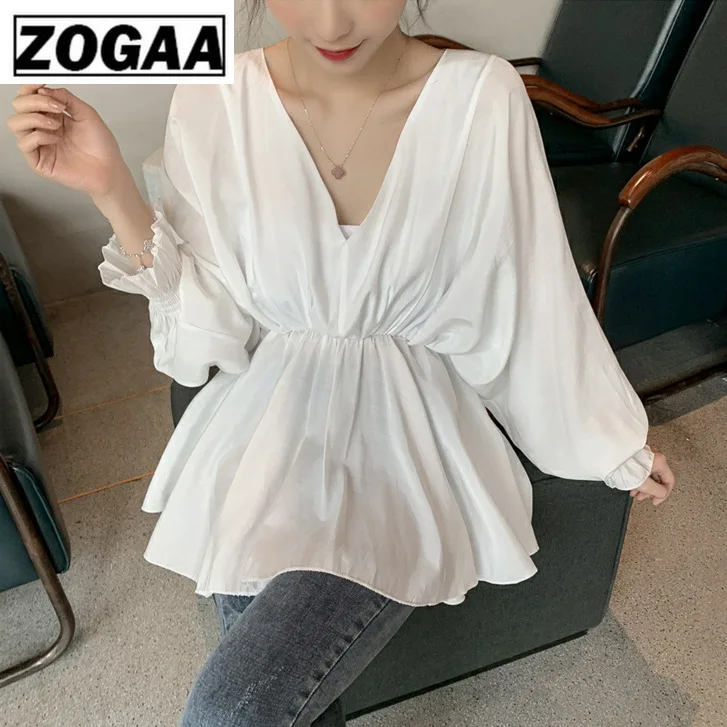 Весенняя модная женская рубашка с глубоким v-образным вырезом и рукавами летучая