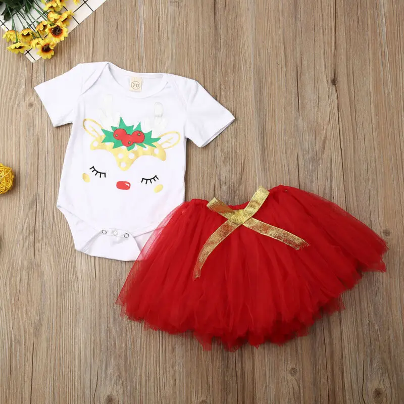 Kid Baby Girl Christmas Party Deer Romper Tops Cake Smash Tutu Tulle Skirt Dress | Детская одежда и обувь