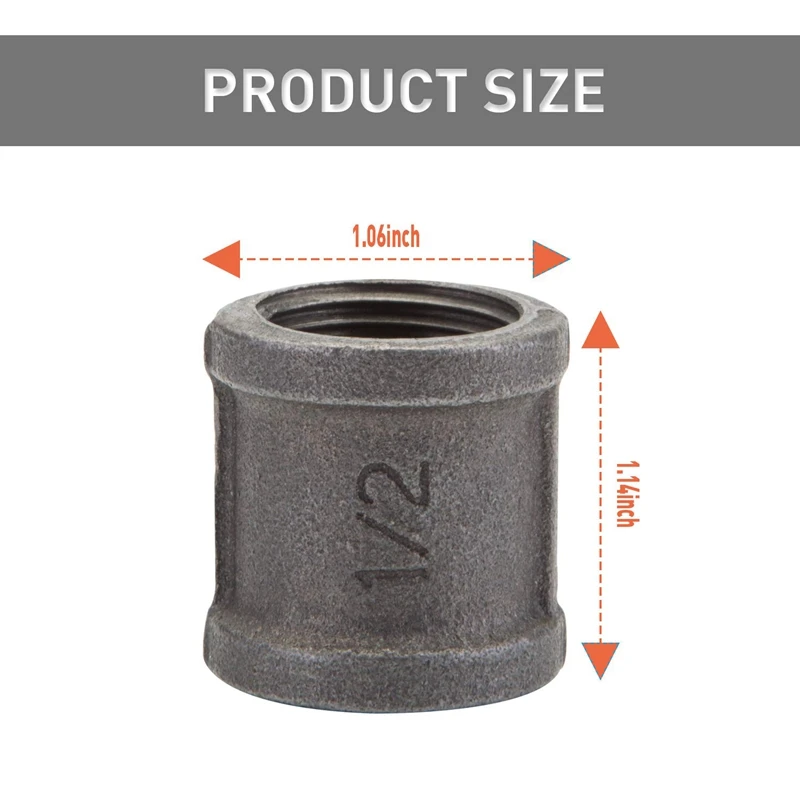 Черный ковкий чугунный фитинг для трубы соединительная муфта 10 упаковок 1/2 дюйма